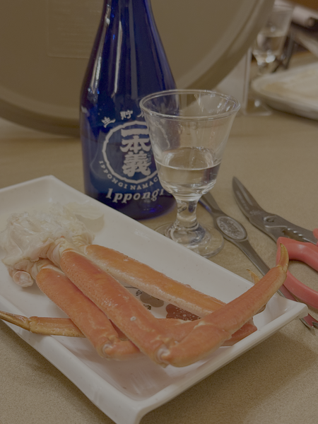 Enjoying Fukui caught crab and brewed Sake